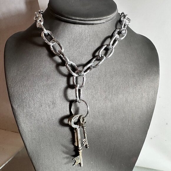 Key FOB Keys Lock Handmade Silver Necklace Choker Punk Rocker Gift NWT Steampunk - Picture 3 of 7